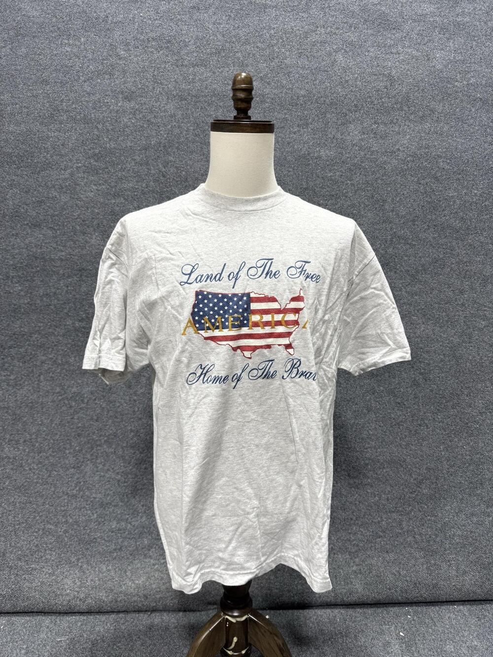 Alstyle Shirt Mens XL Gray America Land Of Free Graphic T-Shirt Tee Patriotic
